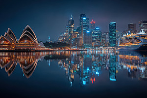 Sydney Opera House Night Skyline Cru, a Photo by Pixeness Studio