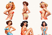Retro Summer girl Clipart Bundle, a Person Illustration by BusyDaydesign (Thumbnail 3 of 9)