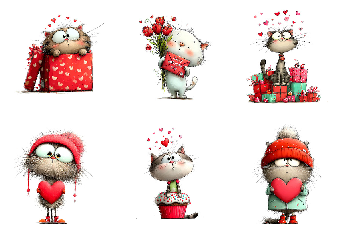 watercolor cute valentines kittens c, an Illustration by CreationArt (Photo 4 of 6)