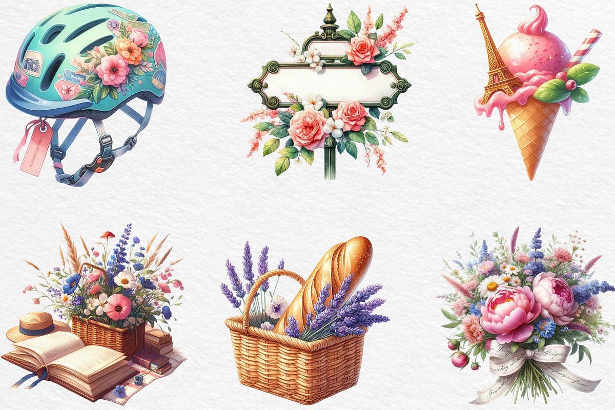 Watercolor Parisian Summer Clipart, an Illustration by Black Bird Studio (Photo 3 of 6)