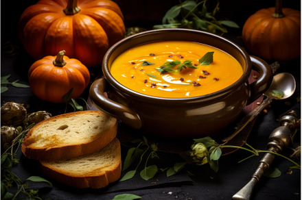 Hearty Pumpkin soup. Generate Ai, a Food & Drink Photo by Ylivdesign