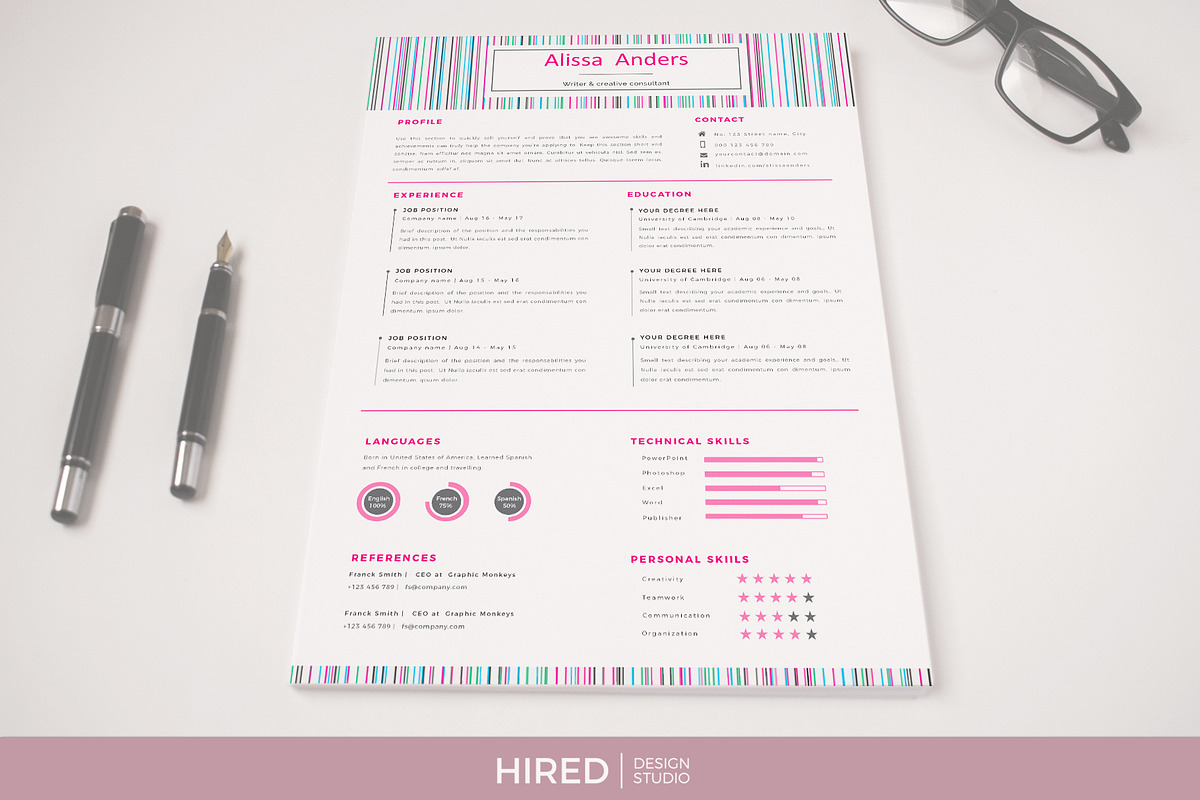 1 Page Resume Template, CV for Word, a Resume Template by HIRED Design Studio (Photo 6 of 10)