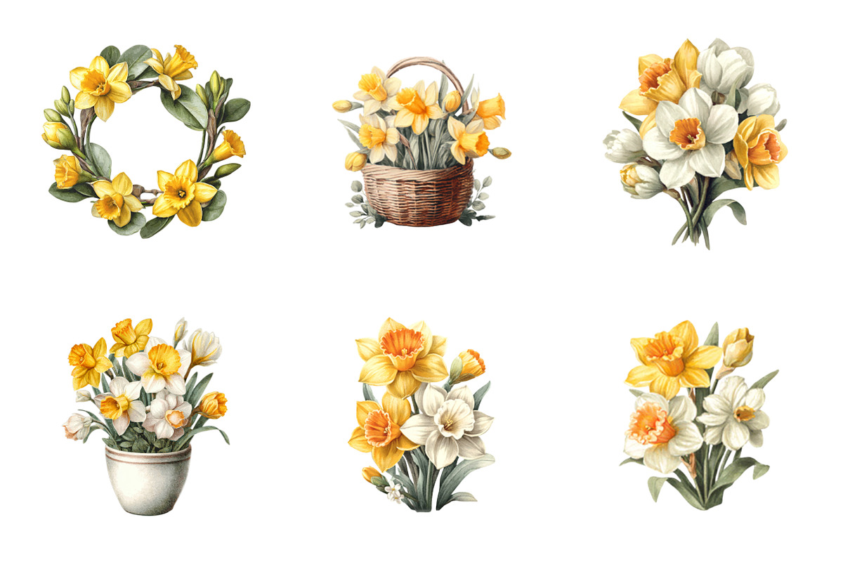 Watercolor Flower Daffodil Clipart, a Transportation Illustration by SinaCreation (Photo 2 of 7)