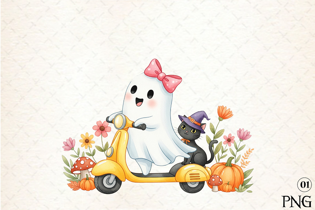 Halloween Fall Cute Ghost Cat Autumn, an Illustration by DreamArtGraphic (Photo 1 of 4)