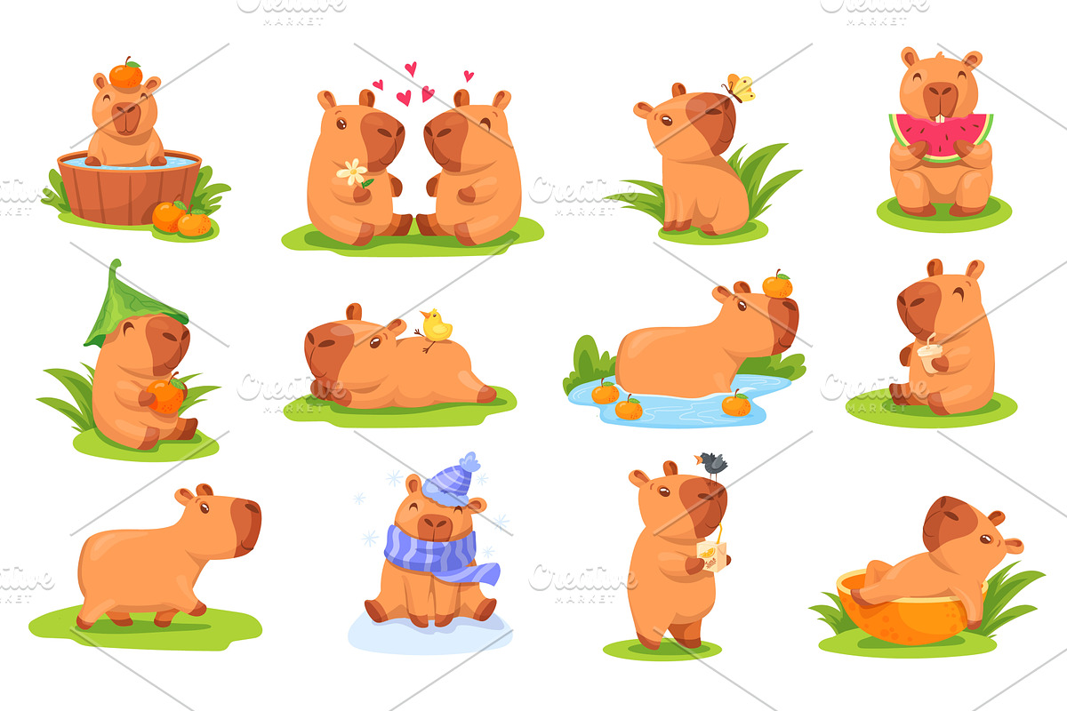 Cartoon capybara. Kawaii capibara, an Animal Illustration by Stock-Smart-Start