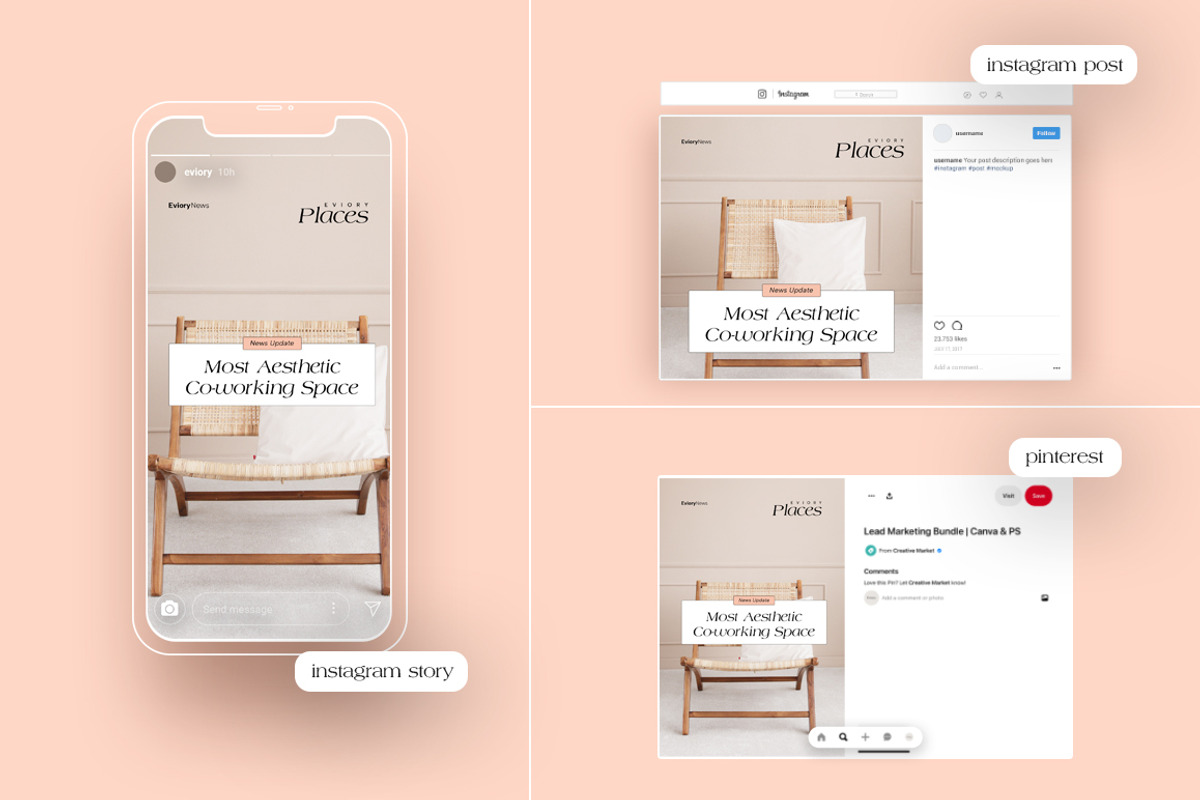 Blog & News Room Instagram CANVA PS, a Social Media Template by Eviory (Photo 5 of 26)