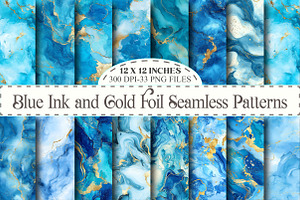 Blue Ink and Gold Foil Digital Paper, a Pattern Graphic by designcity5