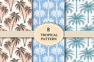Palm Tree Tropical Seamless Patterns