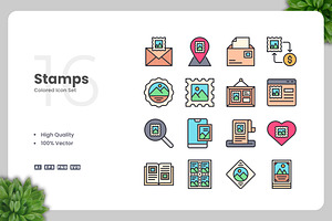 Stamps Colored Icons, an Icon by Upnowgraphic