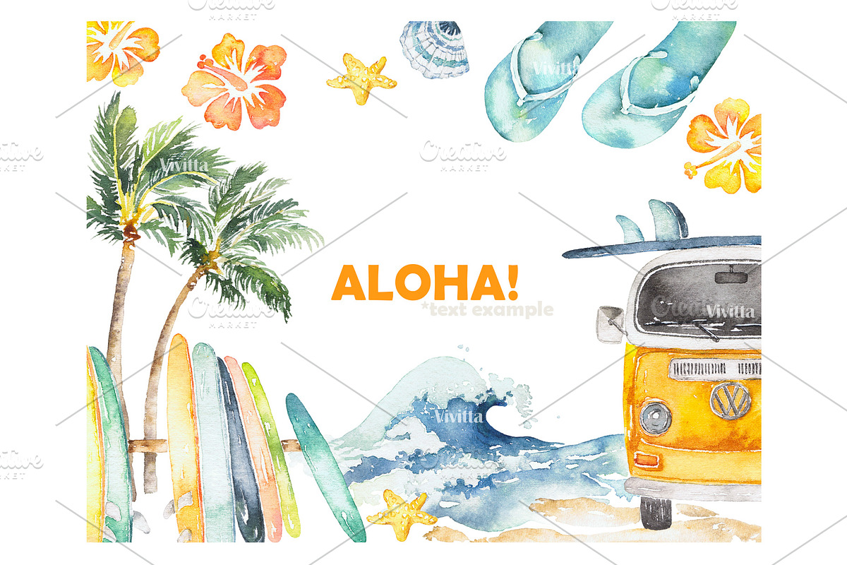 Surfing watercolor clipart set, an Illustration by Vivitta (Photo 6 of 9)