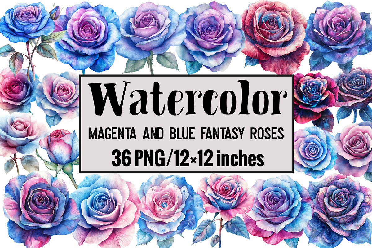 Magenta and Blue Fantasy Roses, an Illustration by Design Market (Photo 1 of 3)