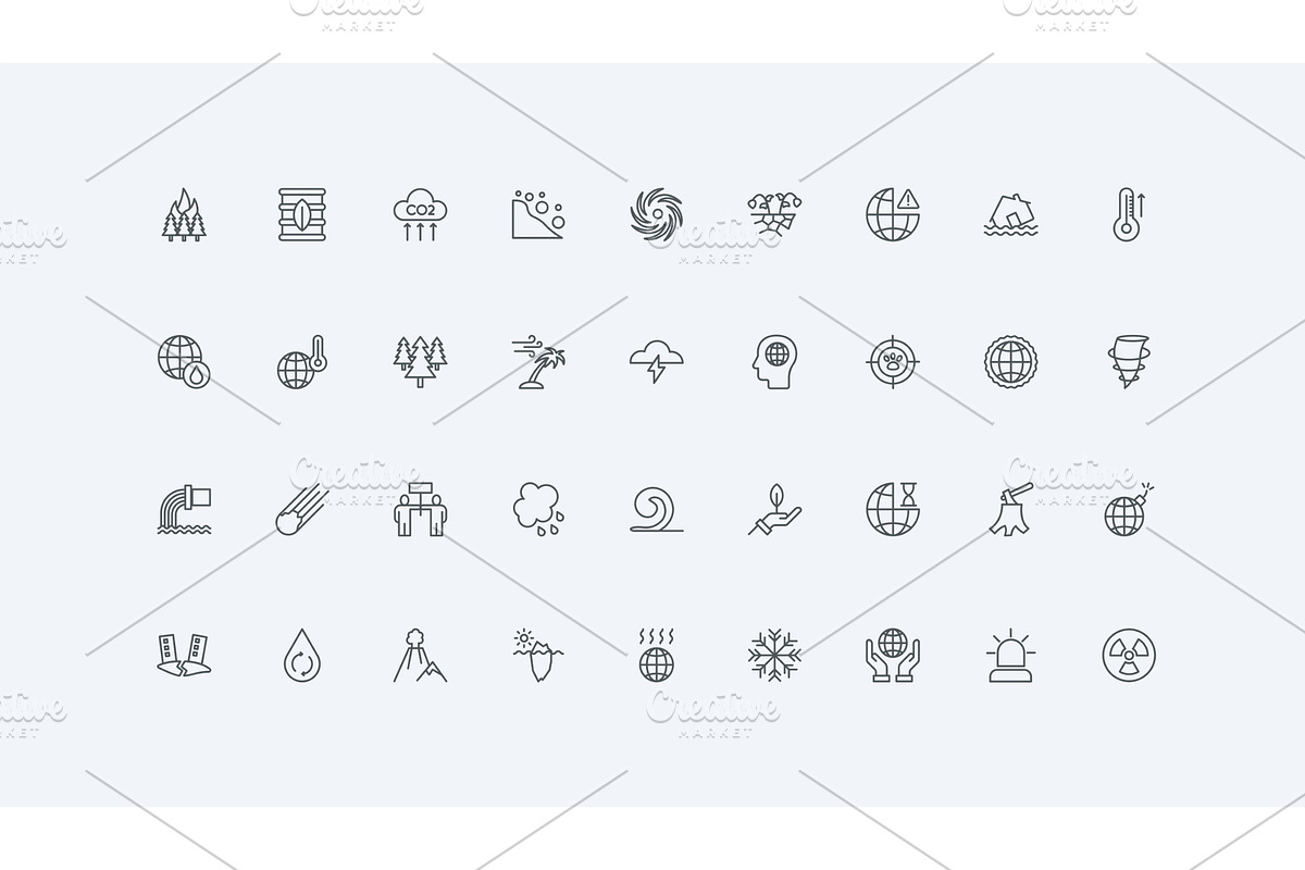 Natural disasters catastrophe icons, an Object Illustration by Lemberg Vector