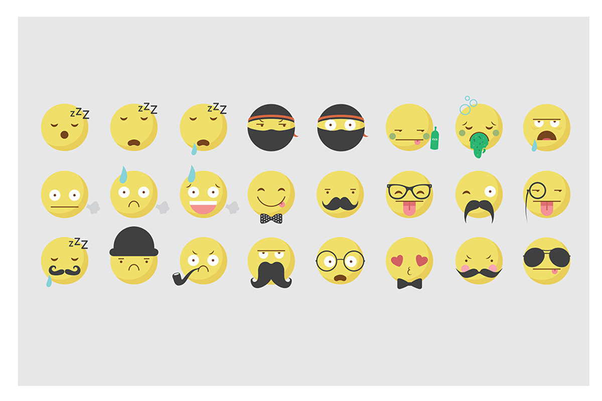 Retro / Hipster Emoticon Icon Set, an Illustration by cloverandcrow (Photo 4 of 4)