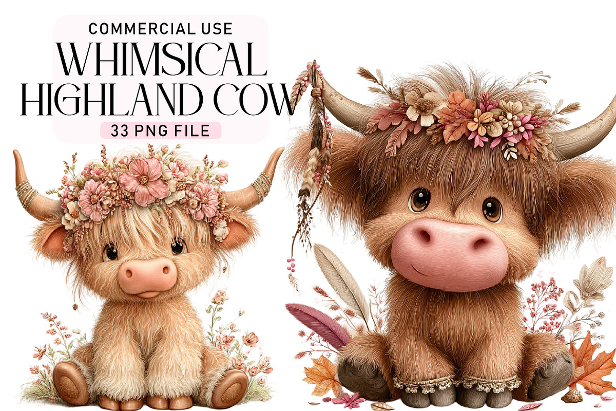 Whimsical Highland Cow Clipart PNG, a Seasonal Illustration by Daily.Designs (Photo 1 of 5)