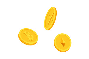 Cryptocurrency coins floating, a Finance Illustration by Things for designers