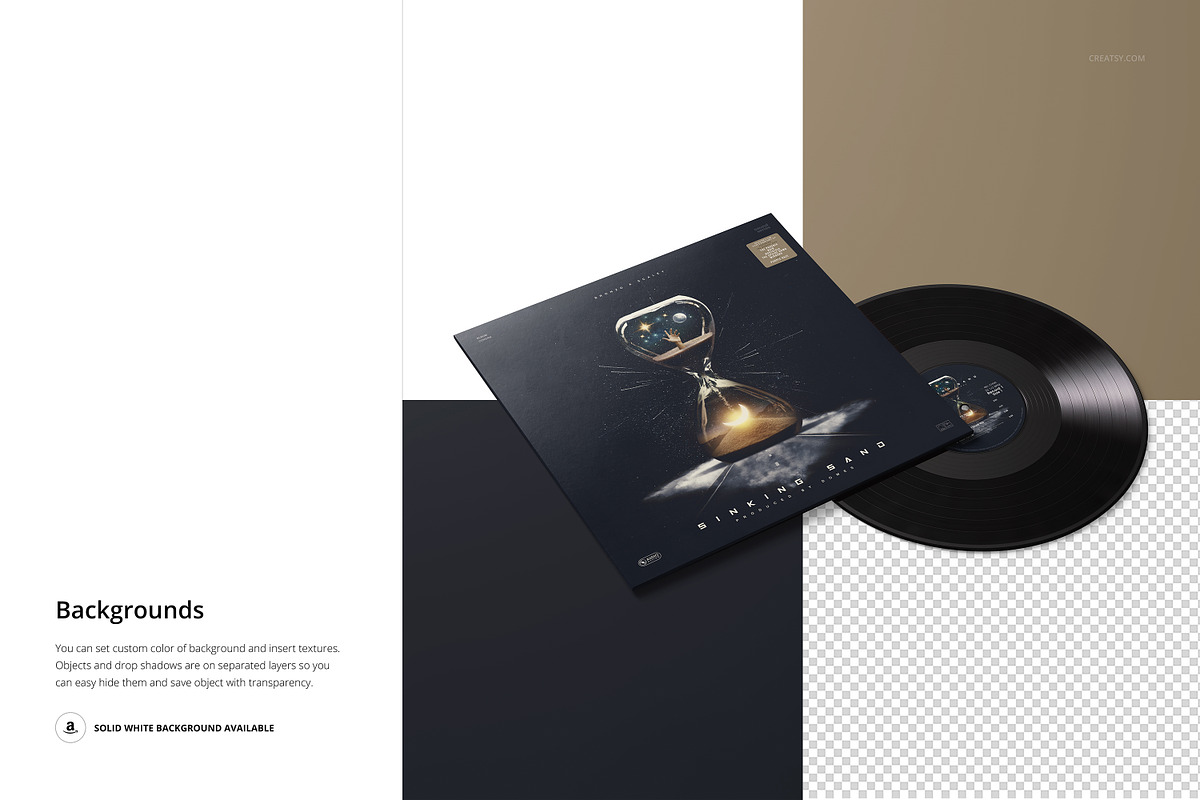 Vinyl Record & Album Cover Mockup, a Merchandise Mockup by creatsy5 (Photo 3 of 5)