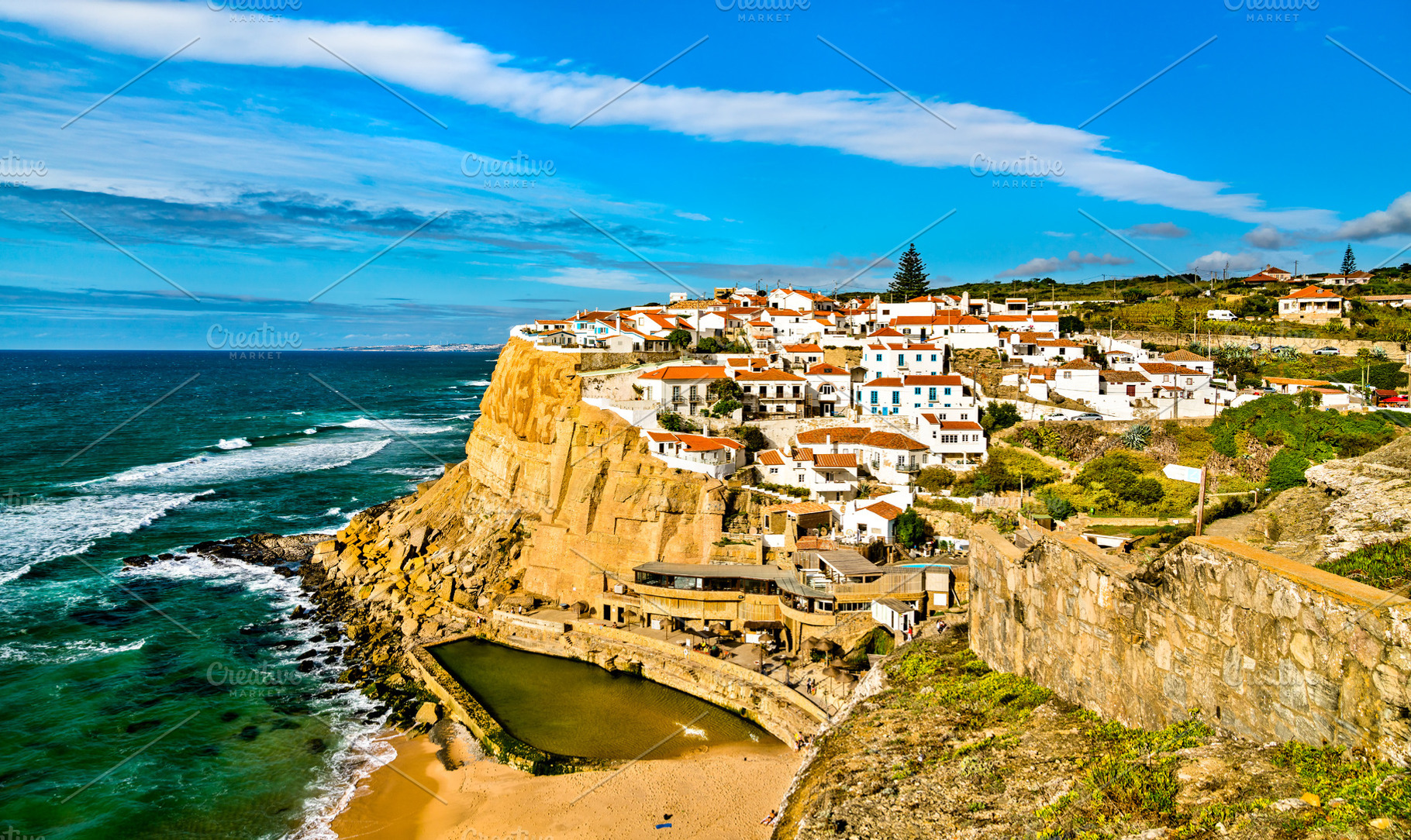 Azenhas do mar at the atlantic ocean featuring portugal, village, and sea, an Architecture Photo by Leonid Andronov