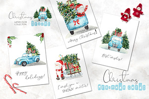 Watercolor Christmas Trucks