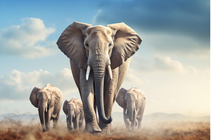 Elephant family walking in the, an Animal Photo by Ylivdesign