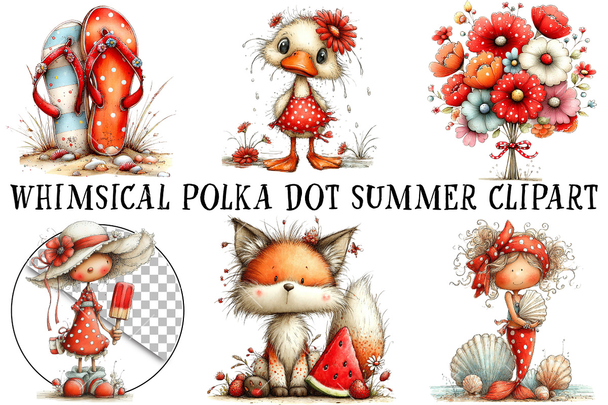 Whimsical Polka Dot Summer Clipart, an Illustration by OK Design (Photo 2 of 6)