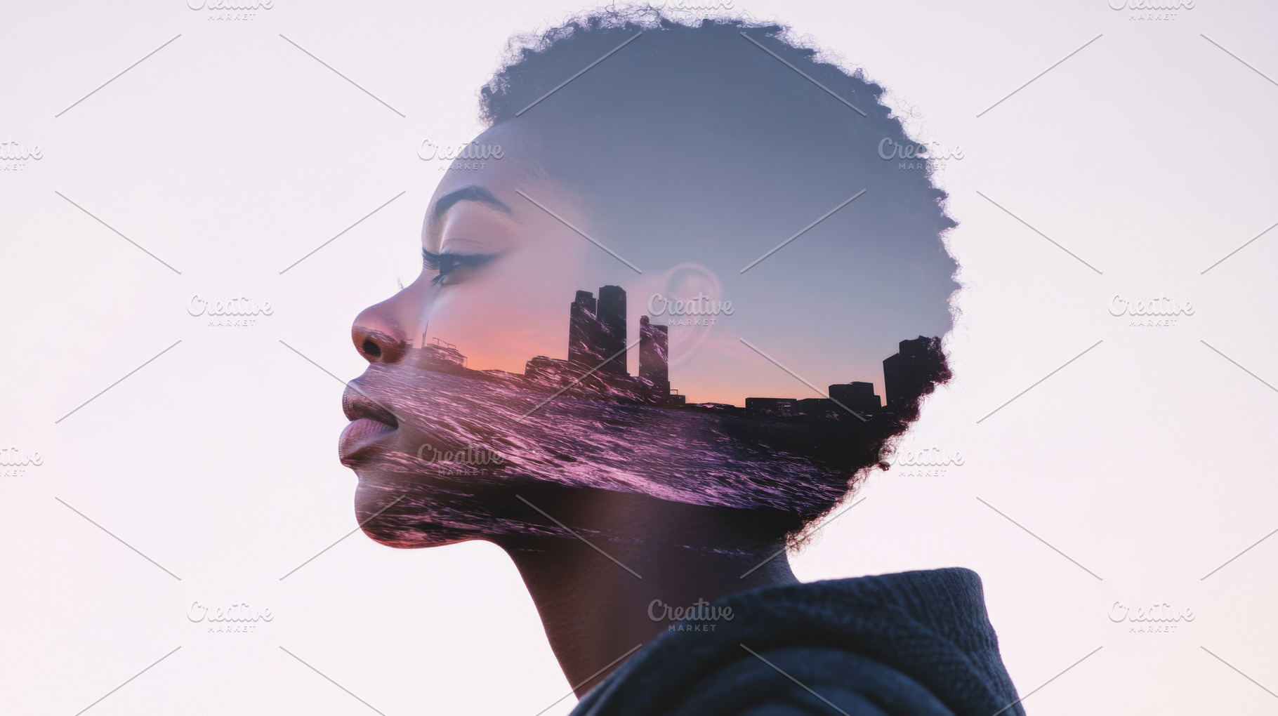 Double exposure of a black female astronaut with futuristic city, a Photo by Dvoevnore photos