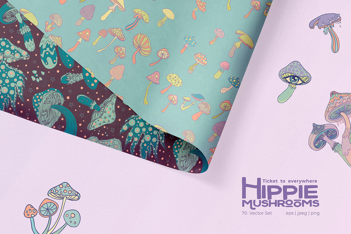 70 Hippie MUSHROOMS. Vector Set., a Pattern Graphic by Varvara Gorbash (Photo 6 of 10)
