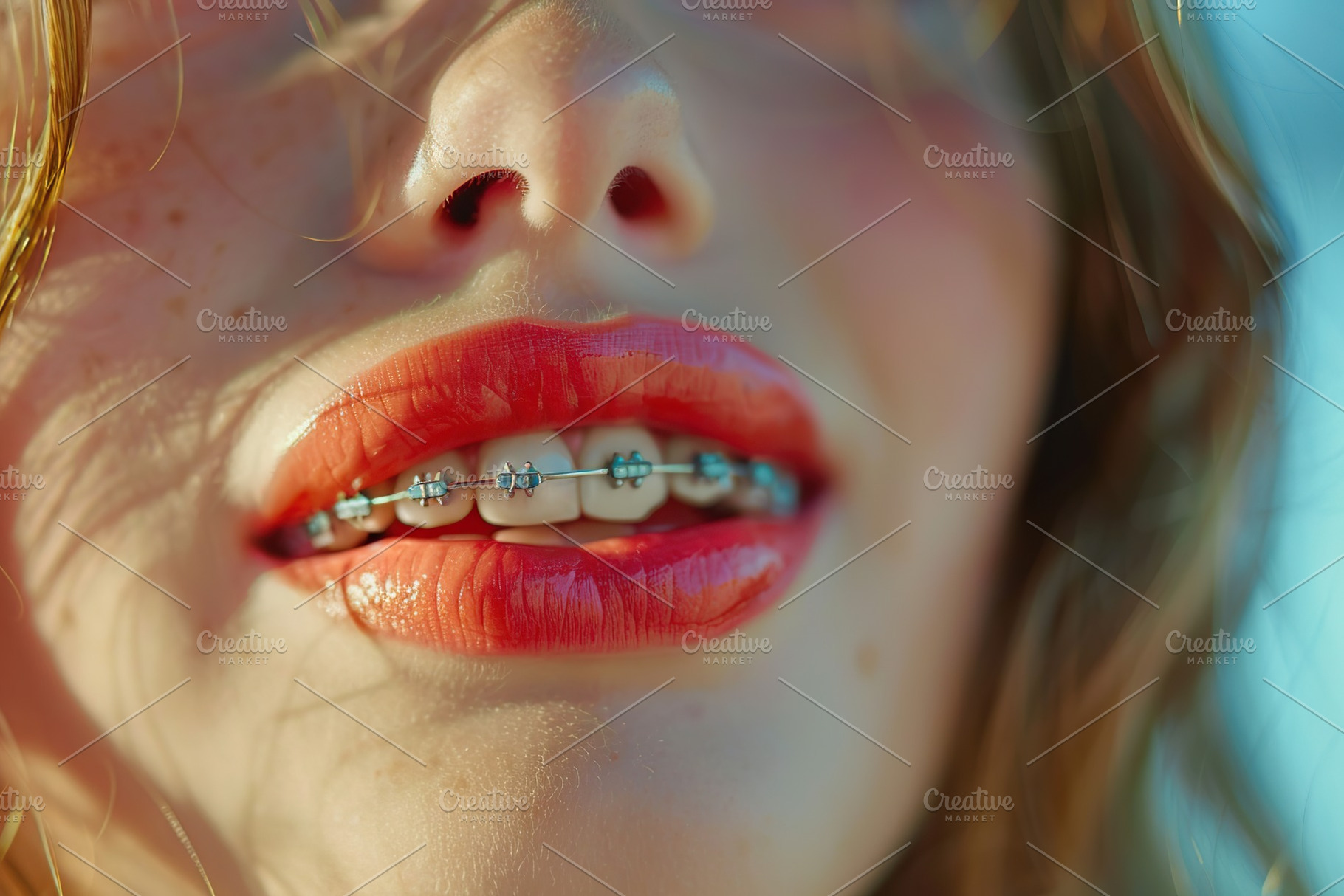 Young woman with modern braces on teeth, dental care concept, a Health & Medical Photo by AlyaAnd
