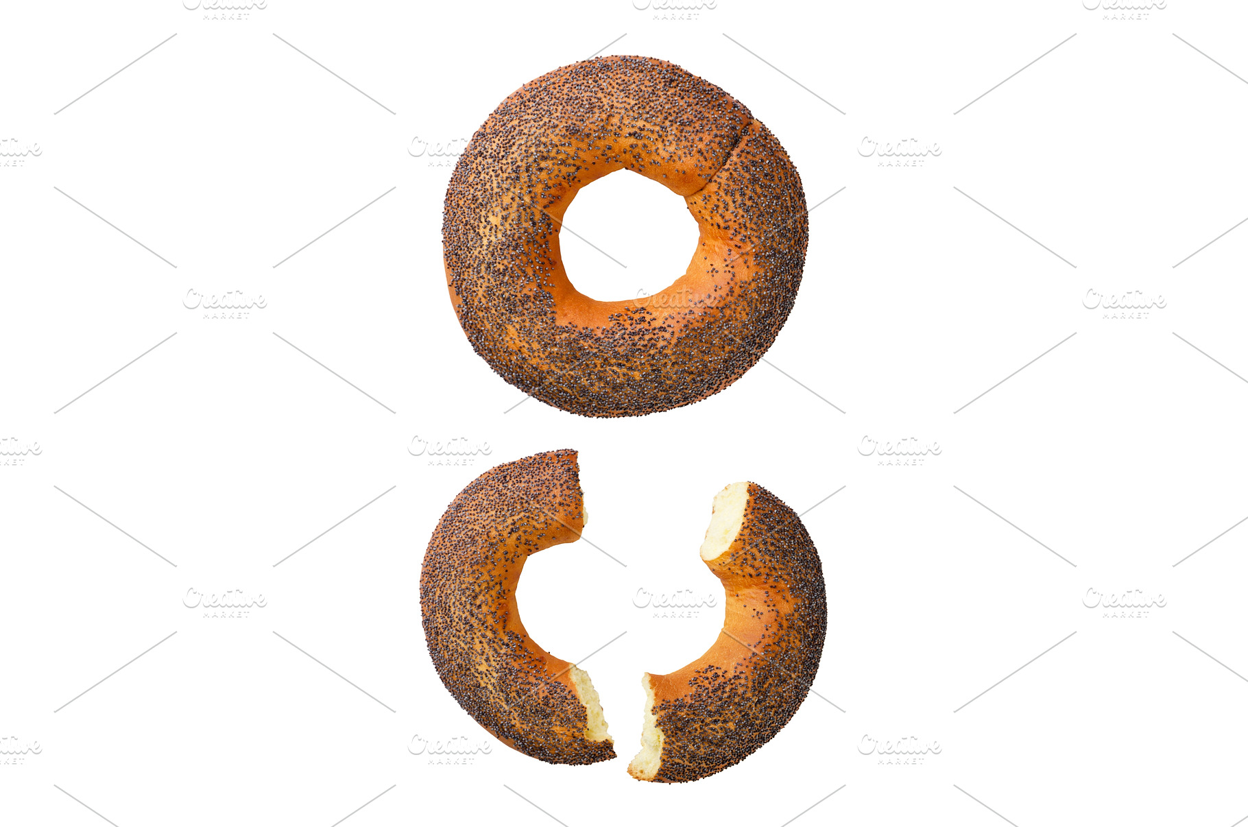 Bagel with poppy seeds and broken in, a Food & Drink Photo by innakreativ