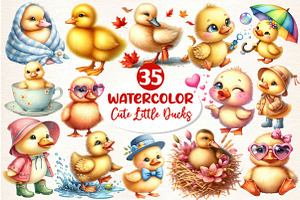 Watercolor Cute Little Ducks Clipart, an Illustration by Dream Creation