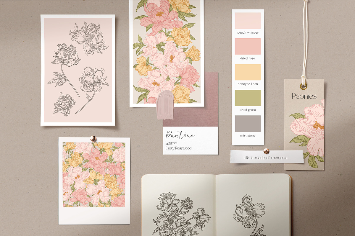 My lovely peonies. Color & B&W, an Illustration by Lisla (Photo 3 of 11)