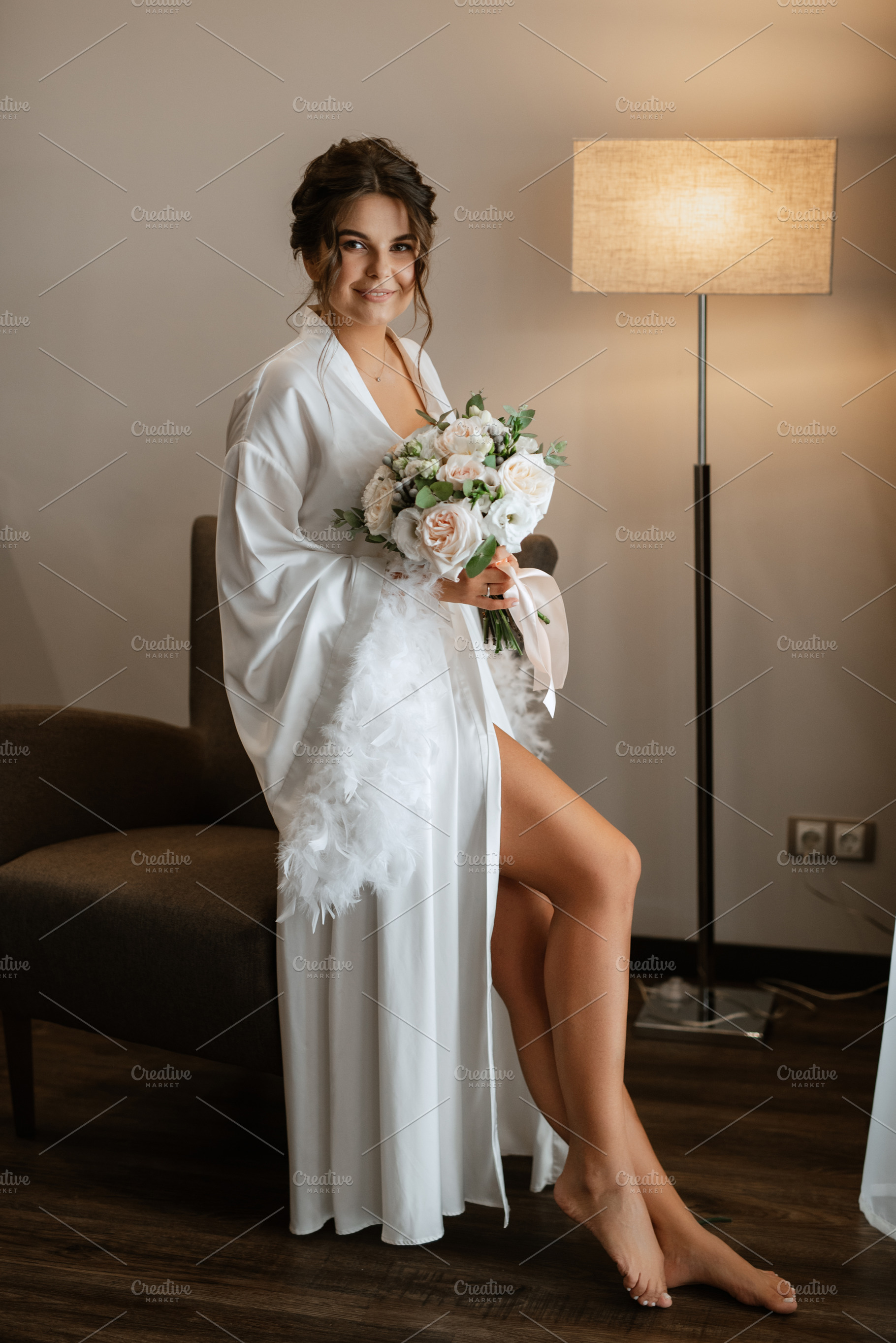 bride young girl in lingerie in the morning in the room, a Person Photo by Weddings, People, Travel