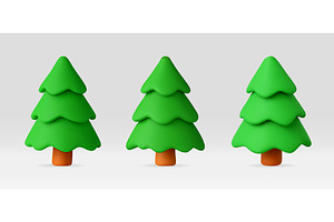 Set of three green 3d stylized fir, an Object Illustration by Abscent