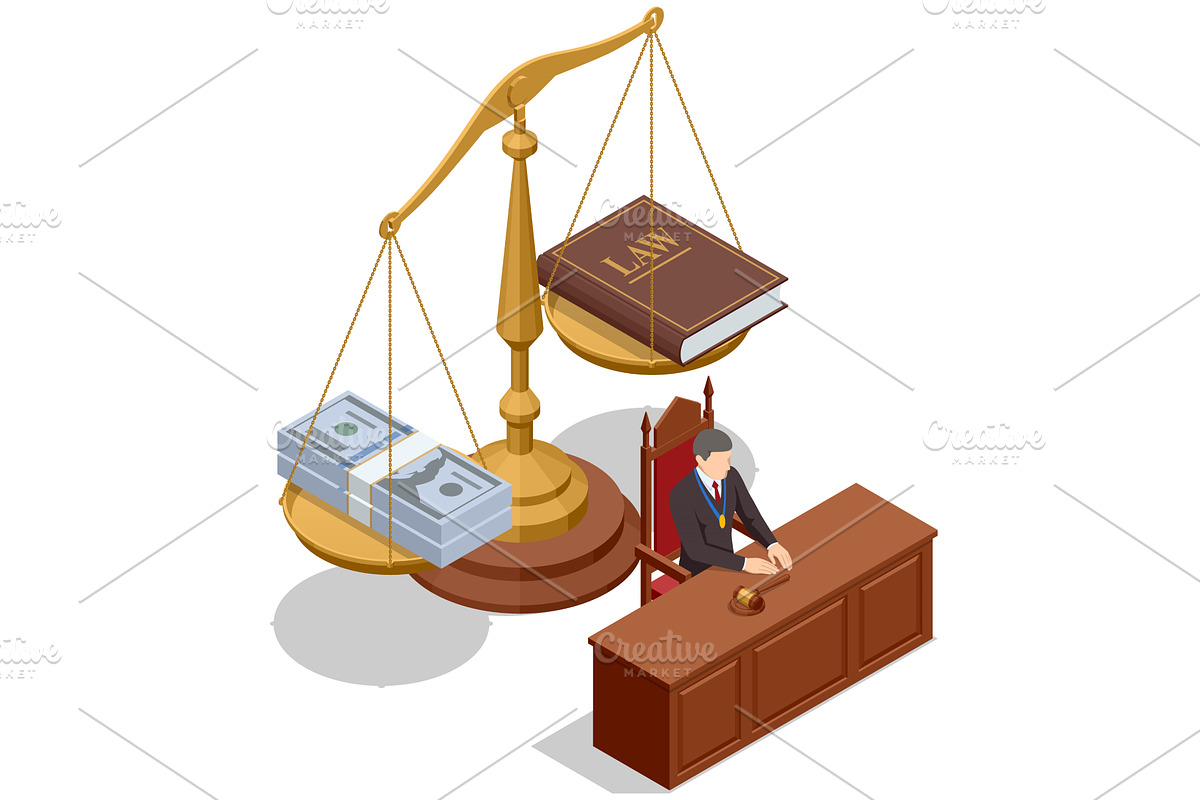 Isometric scene of a judge sitting, a Finance Illustration by Golden Sikorka