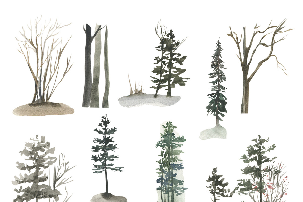 Snow watercolor forest, an Illustration by Love Watercolor Store (Photo 5 of 8)