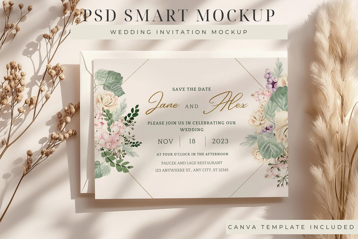 Wedding Invitation PSD Mockup, an Advertising Mockup by ClipCraft (Photo 2 of 9)