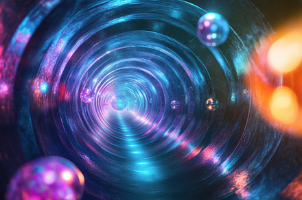 Spheres float in a tunnel illuminate, a Photo by Iftikhar Alam