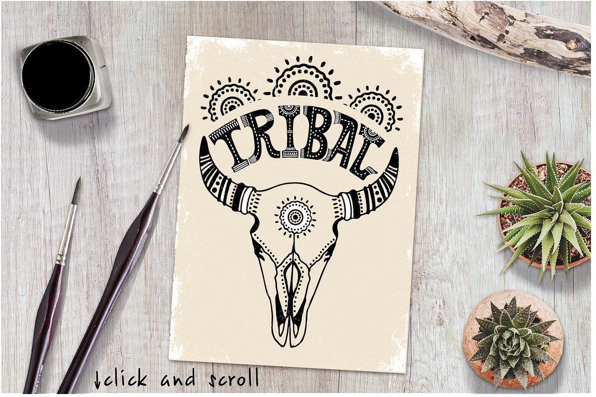 Tribal skull & feathers, a Decorative Illustration by Live line (Photo 2 of 5)