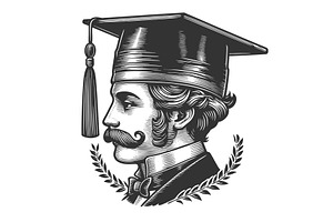 Scholar Portrait with Graduation Cap, an Education Illustration by AlexArt