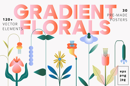 Gradient Flowers: posters, elements