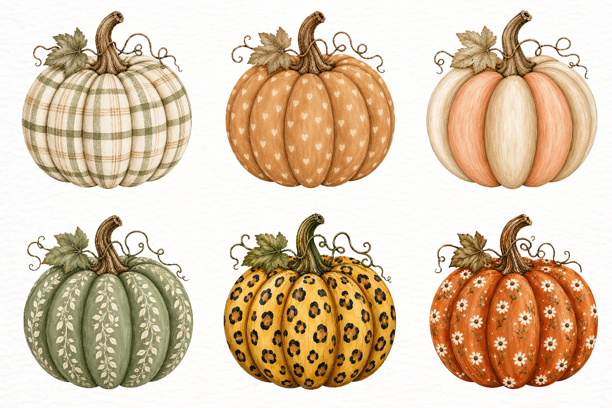 Preppy Boho Fall Pumpkin Clipart, a Seasonal Illustration by Designworld (Photo 2 of 7)