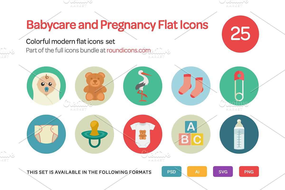 Babycare and Pregnancy Flat Icons Se