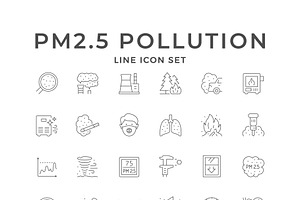 Set line icons of PM 2.5 pollution, an Outline Icon by motorama