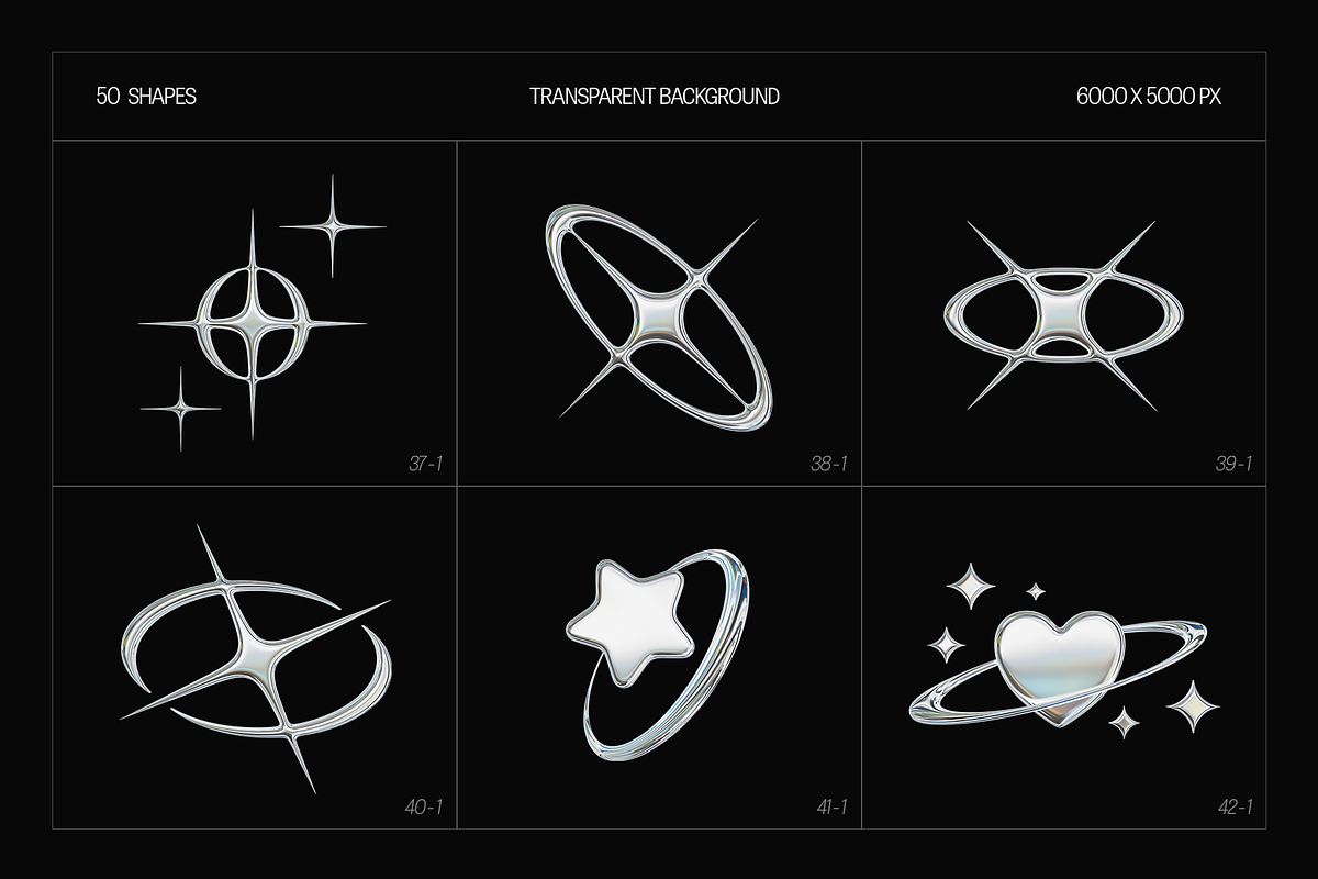 150 3D Y2K Chrome Metallic Shapes, an Object Graphic by Fivehead Studio (Photo 10 of 12)