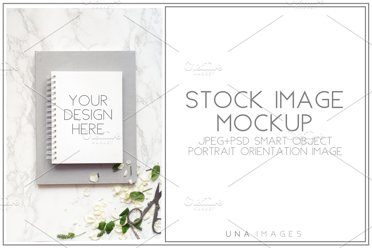 Notepad mockup on the marble desk, a Print Template by Una Matison (Photo 1 of 3)