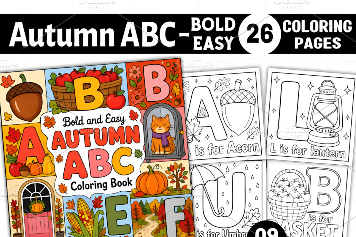 Autumn ABC Bold and Easy Coloring, a Seasonal Illustration by Coco Bloom (Photo 1 of 3)