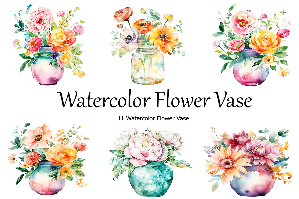 Watercolor Flower Vase Clipart, an Object Graphic by BonaDesigns (Photo 1 of 3)