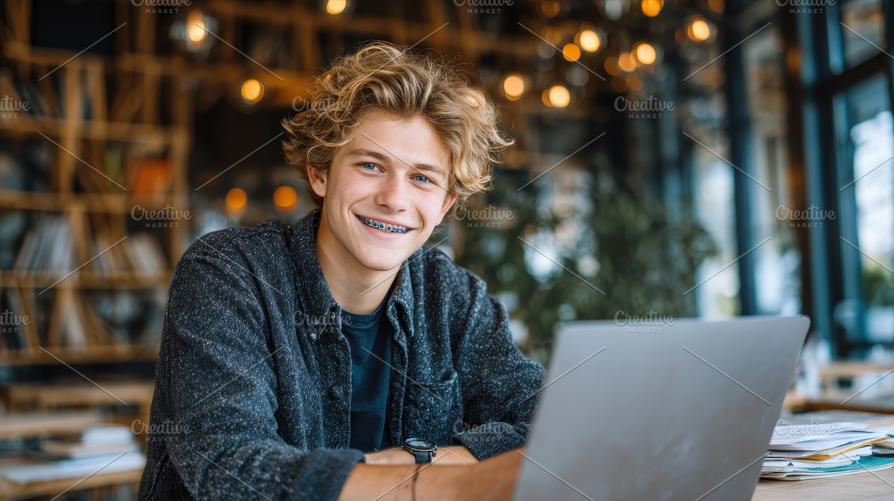 Smiling Teenager Working on Laptop i, a Photo by Pixeness Studio