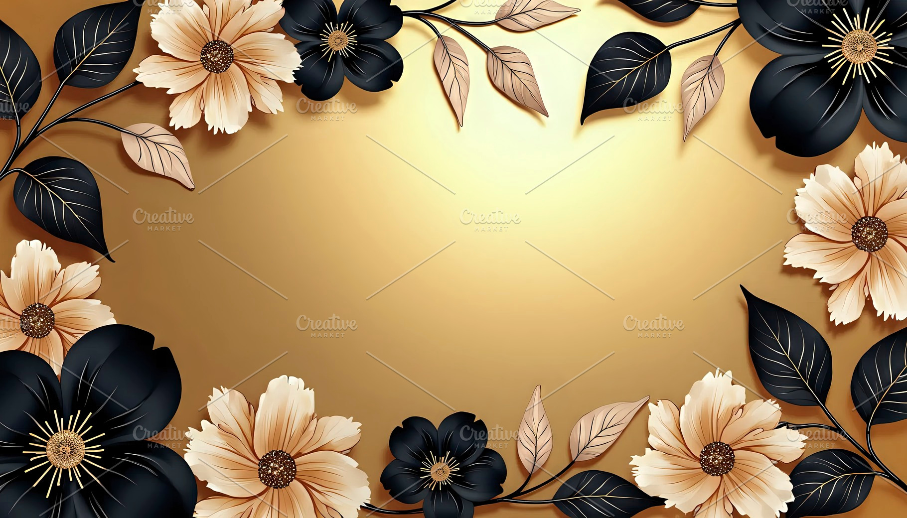 Elegant Gold Foil Flower Pattern Des, a Photo by LOGOCREATIVE