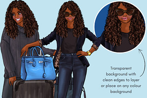 Travel Girls 4 - Dark Skin Clipart