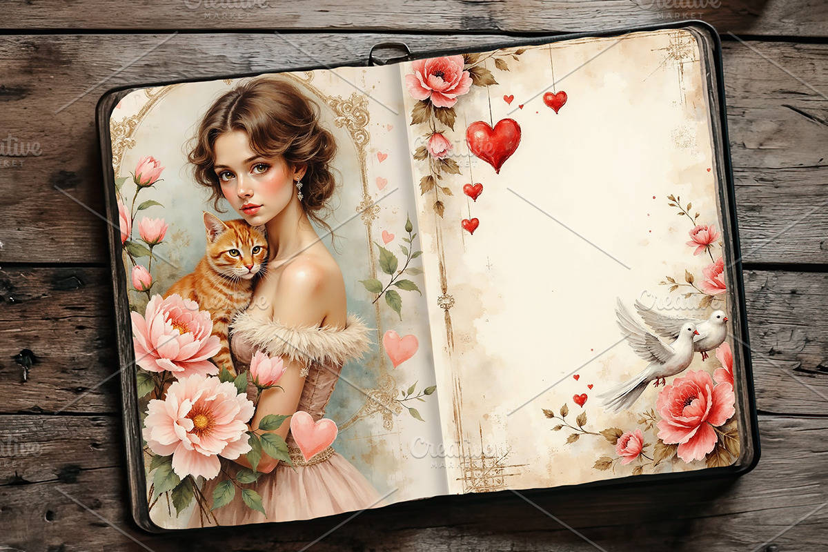 Vintage Valentine Junk Journal Pages, a Decorative Illustration by GalaDesign03 (Photo 6 of 9)